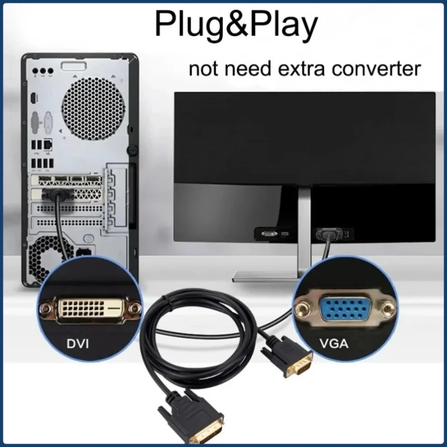 BGGQGG 24 + 1 DVI macho a VGA Cable macho DVI-I 24 + 5 cables Cable bidireccional DVI-I a VGA línea de vídeo para HDTV DVD Monitor de ordenador portátil - imagen 3