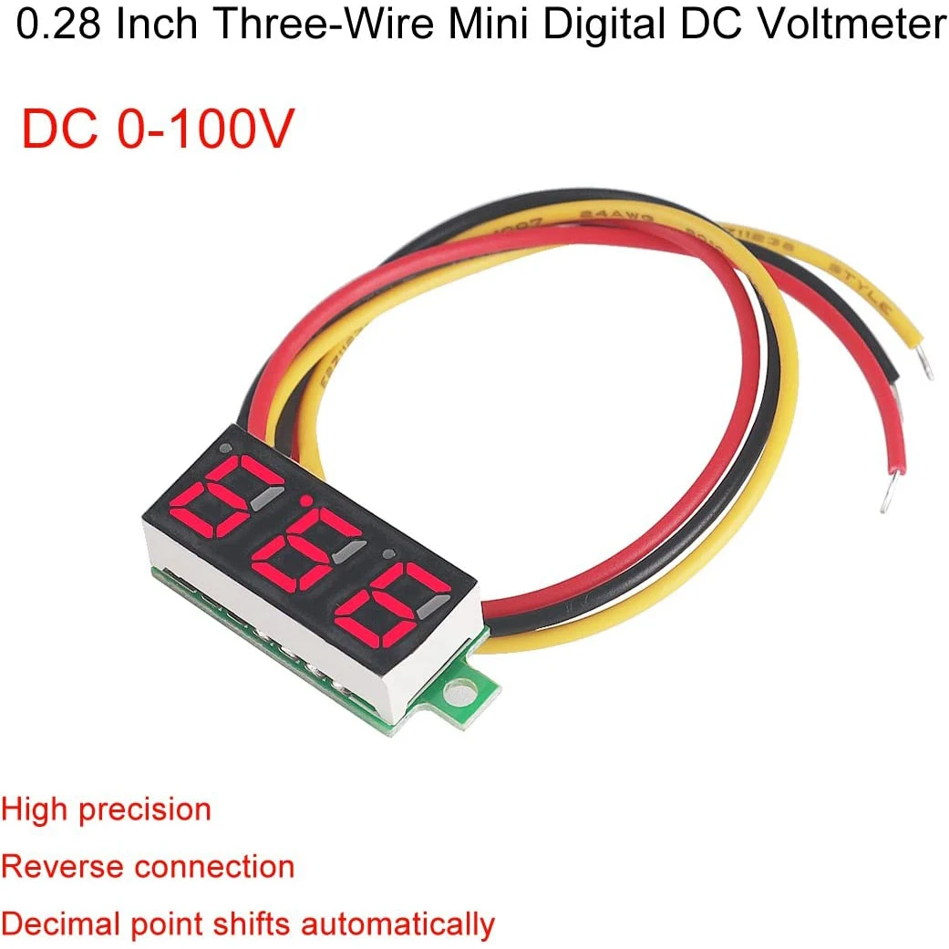 4 Uds Mini voltímetro Digital 0,28 pulgadas tres líneas 0-100V voltímetro Digital probador de calibre voltímetro de Panel de pantalla LED - imagen 3