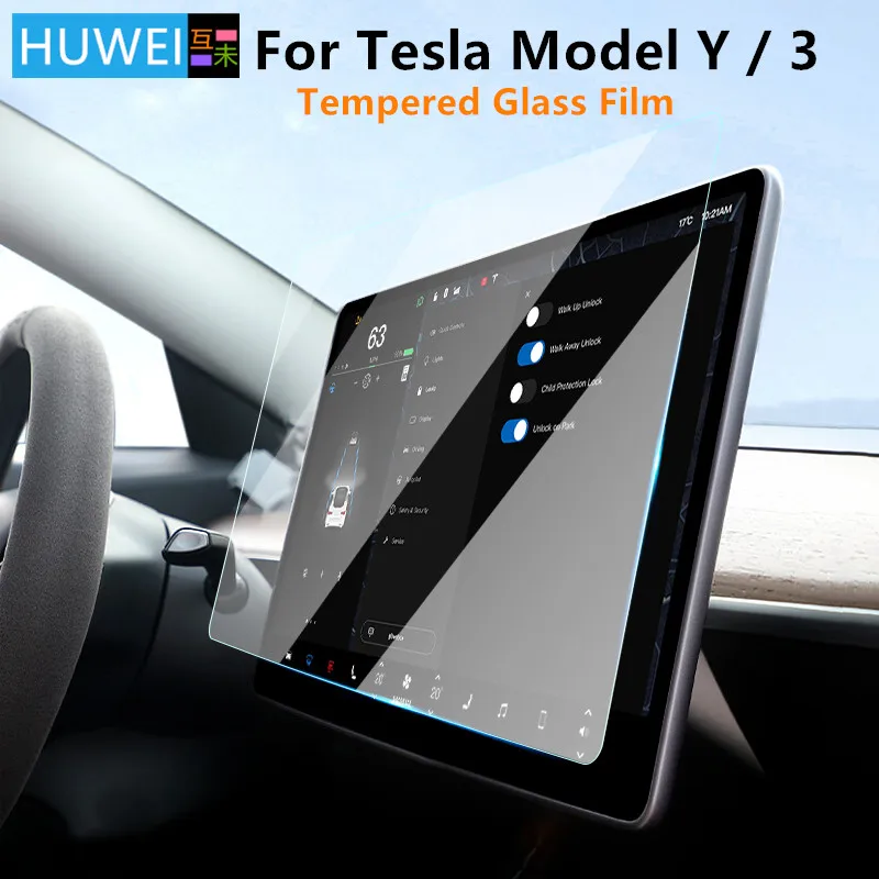 HUWEI-Protector de pantalla de vidrio templado 9H para Tesla Model 3 Y 2023 2022 2021, película de navegación de Control central, accesorio de modificación de coche