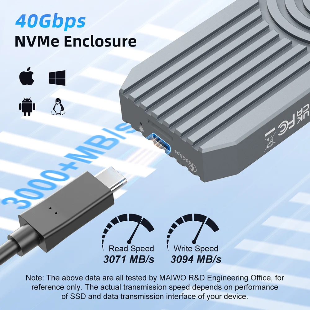 MAIWO-controlador duro externo M.2 NVMe SSD, carcasa M2 a tipo c 4,0, carcasa de unidad de estado sólido, 40gbps, Compatible con Thunderbolt 4/3 - imagen 3