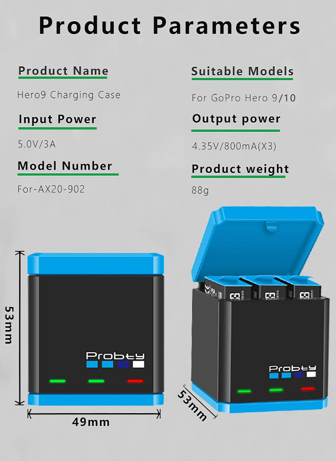 Paquete de 3 baterías de 1850mAh para GoPro 10 9 3 ranuras cargador caja de carga para GoPro Hero 9 10 accesorios - imagen 5