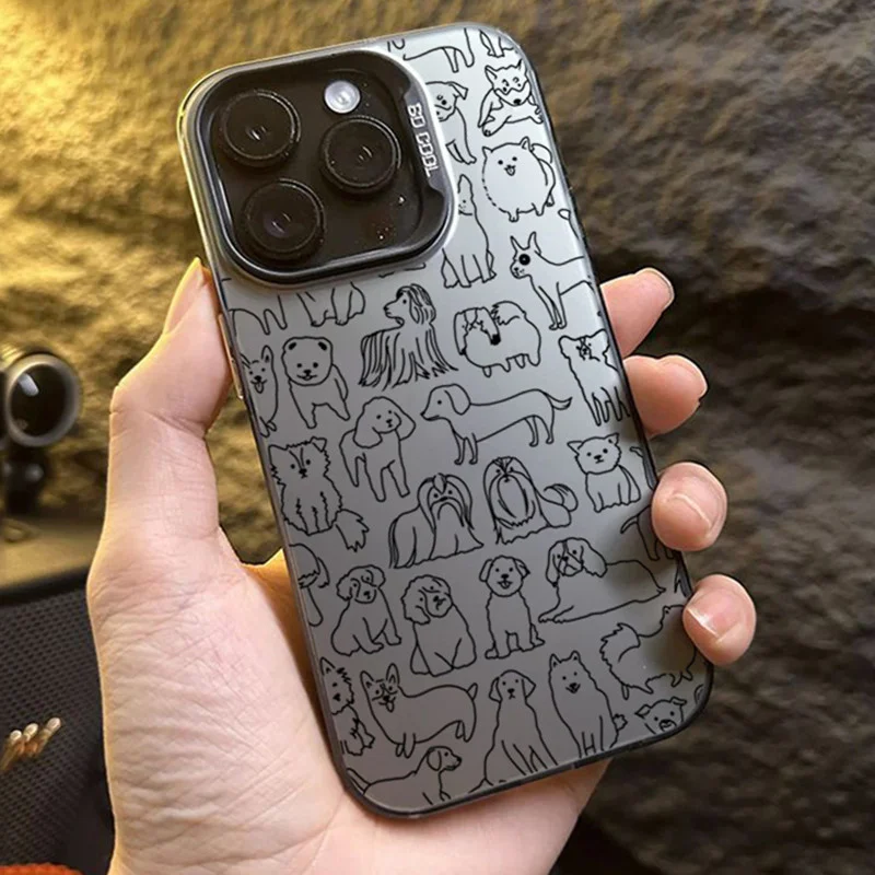 Funda de teléfono divertida con Graffiti Dogs para iPhone, 15, 16 Pro Max, 14, 13, 12, 11, X, XS, XR, 7, 8 Plus, SE, 2, 3, electroplaca, Plata IMD, Linda cubierta - imagen 5