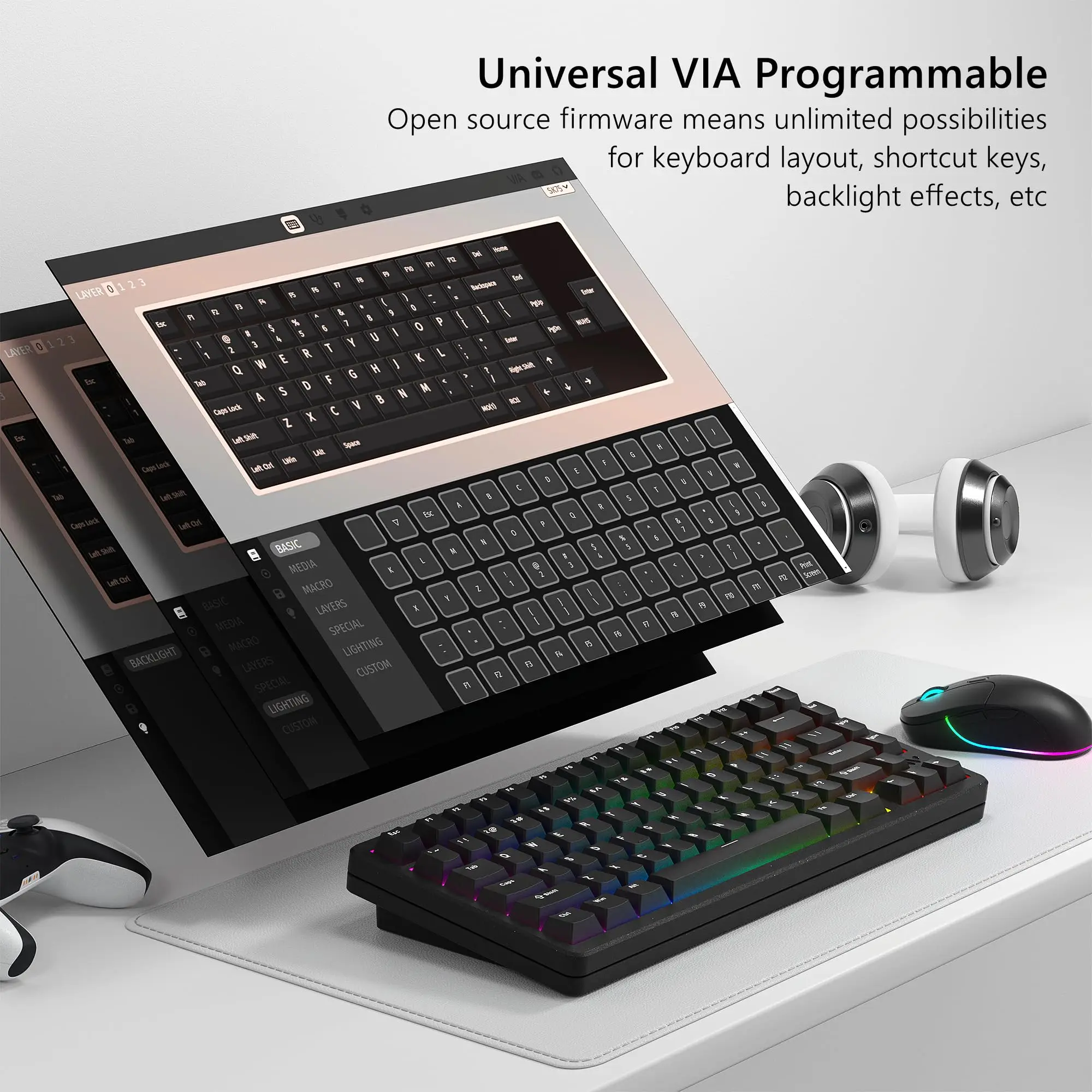 Womier negro SK75 75% trimododo carcasa de aleación de aluminio intercambio en caliente Teclado mecánico para juegos RGB teclado inalámbrico montado con junta - imagen 3
