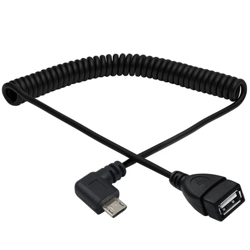 USB 2,0 A hembra en espiral a ángulo izquierdo y derecho 90 grados MICRO USB B 5 pines macho espiral OTG cable adaptador - imagen 4