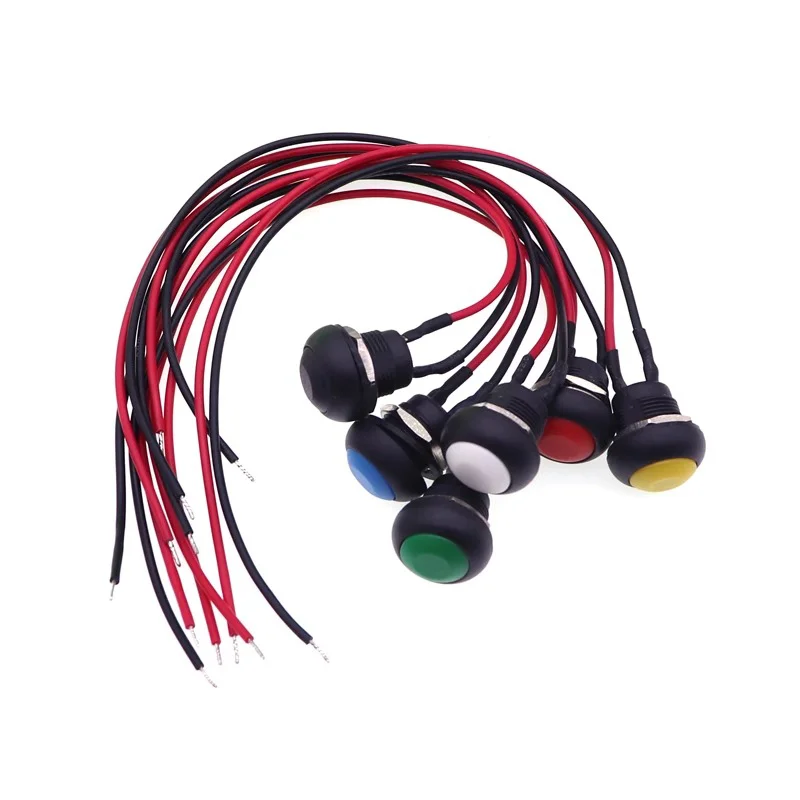 5/20/100 Uds 12mm interruptor de botón momentáneo ON OFF PBS-33B Mini interruptor redondo de reinicio automático con cable 2Pin 1A DC12V - imagen 4