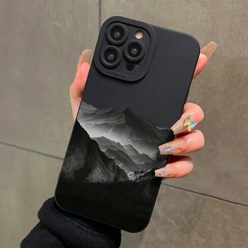 Funda de teléfono con diseño INS de montaña negra para Xiaomi Poco X7 X6 X5 X3 F5 F6 F7 M6 Pro, funda de parachoques de silicona TPU suave mate a prueba de golpes