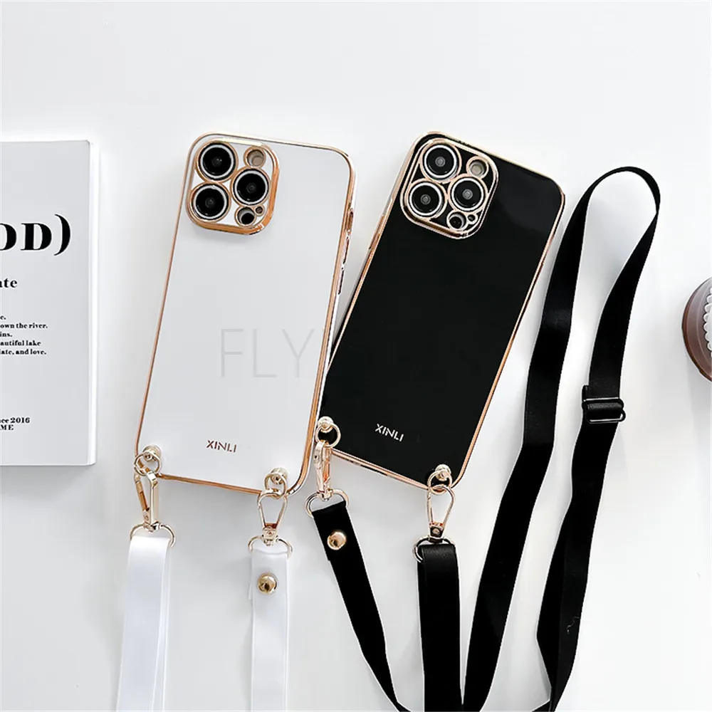 Funda de teléfono con correa de cordón y collar cruzado galvanizado para Samsung A23 A13 A33 A53 A73 A52 A72 A52S 5G A14 A04 A54 - imagen 3