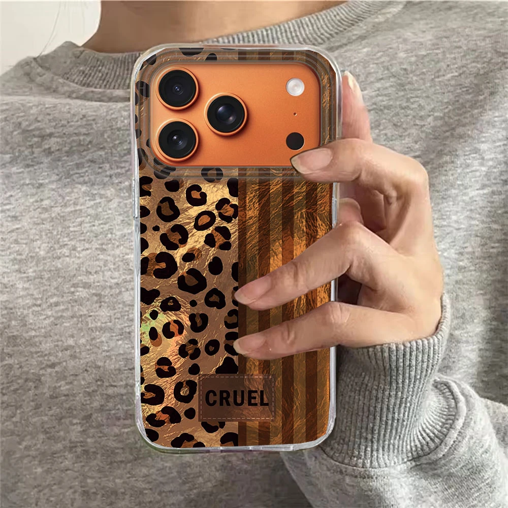 Funda de teléfono con estampado de leopardo y rayas marrones Retro para iphone 17 Air 16 15 14 13 11 12 Pro Max 7 8 Plus X XS XR SE 2022 2020 16e - imagen 5