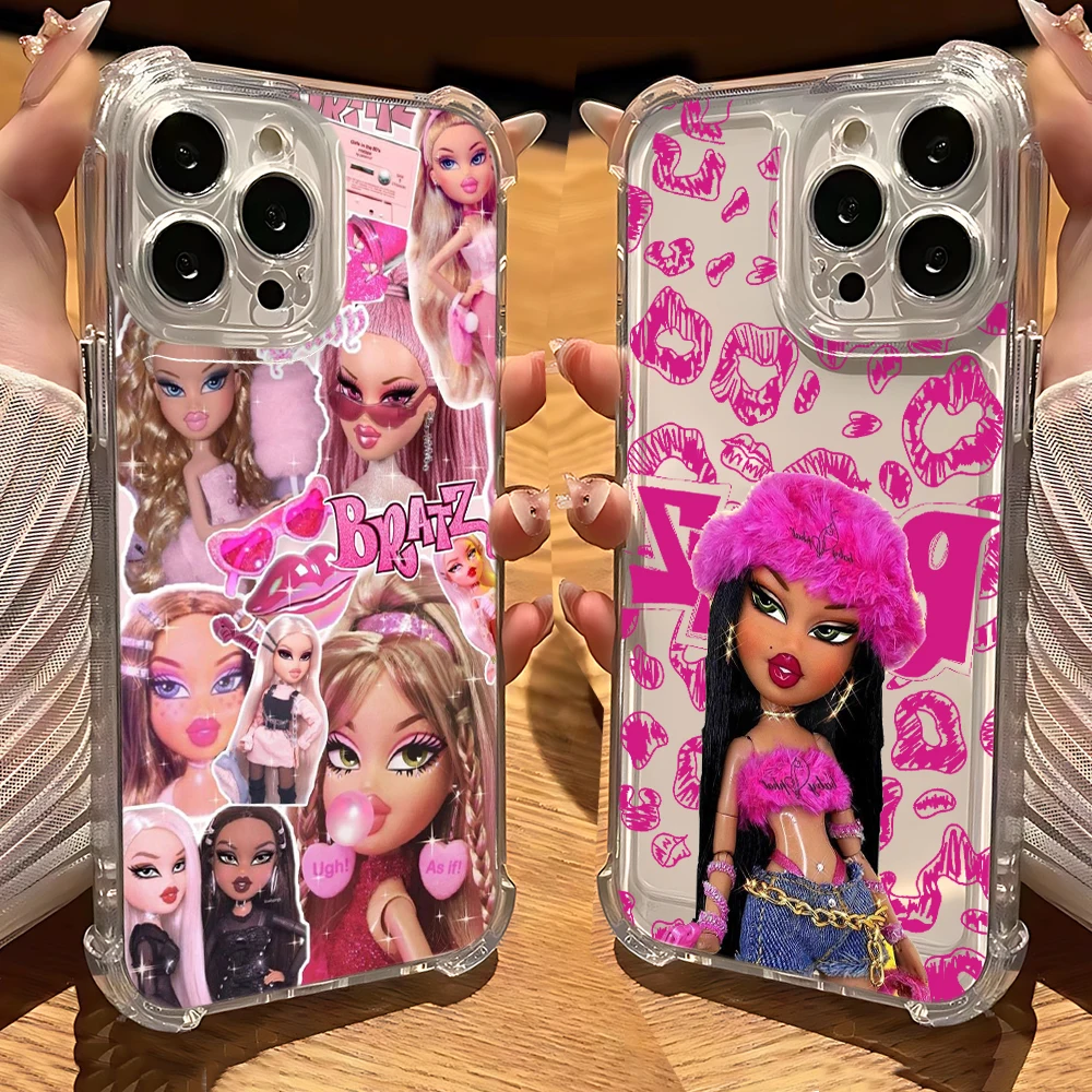 Funda de teléfono Bratzs de muñeca encantadora a la moda para Xiaomi Redmi 14C 13C 12C K50 K40 Note 13 12 11 10 9S 4G 5G cubierta trasera transparente anticaída