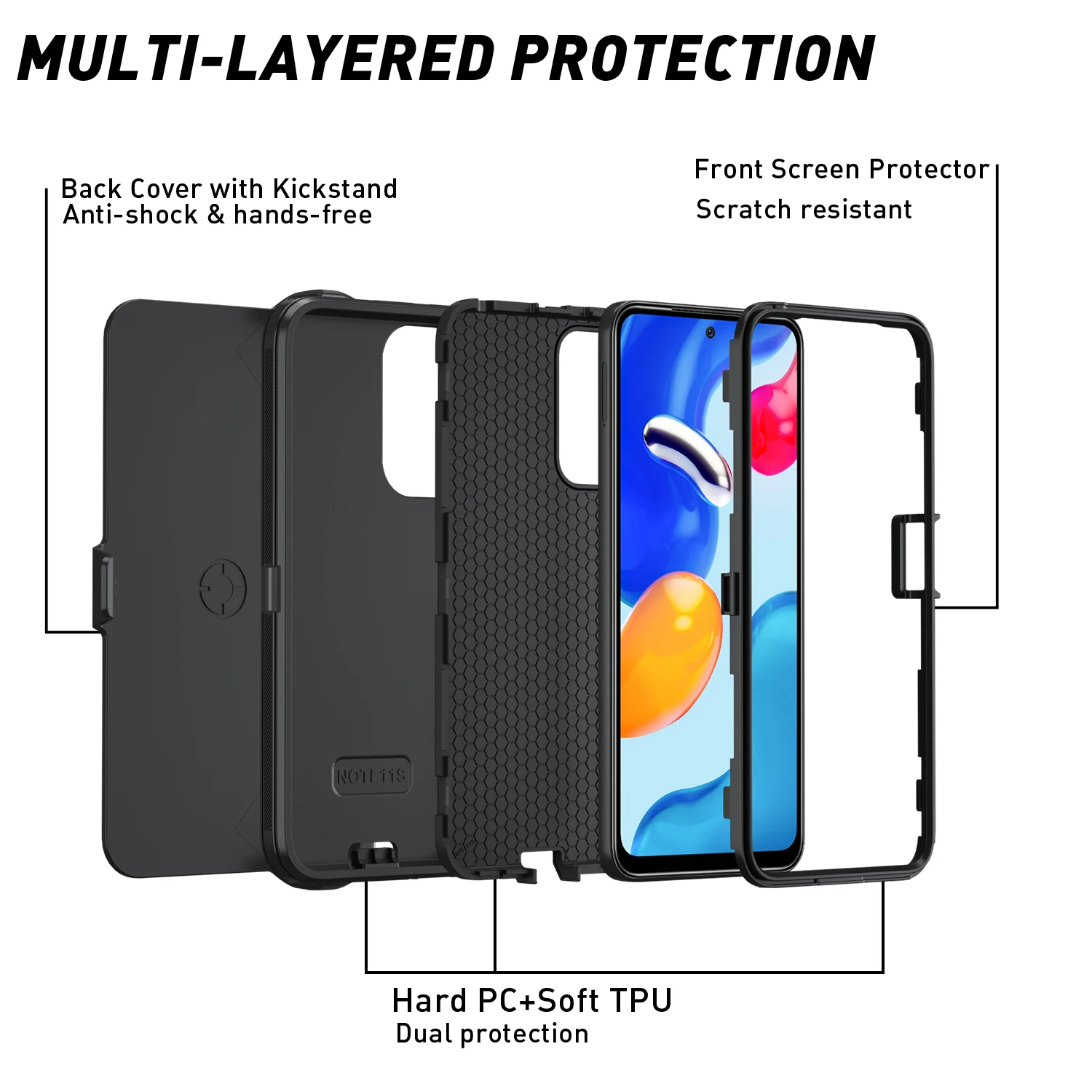 Armadura a prueba de golpes funda de teléfono defensor para Redmi 12 Note 11S 12S Pro duro PC + TPU contraportada funda anticaída para Xiaomi 11T PRO - imagen 4