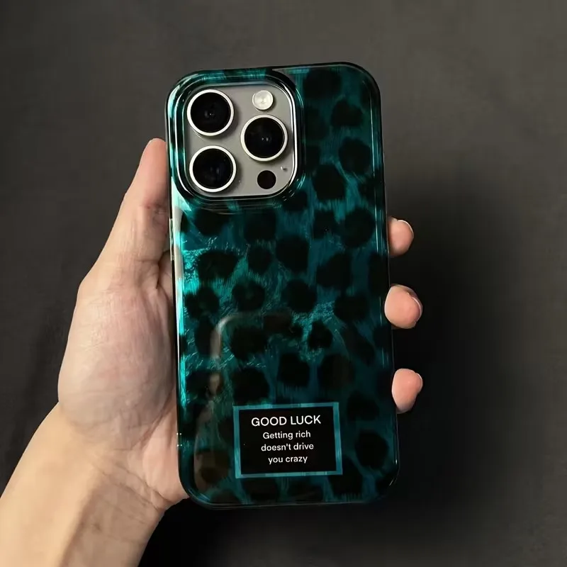 Funda de teléfono con estampado de leopardo de fondo verde INS para iPhone 17 17 Air 17Pro 17 Pro Max textura Vortex cubierta transparente dura anticaída - imagen 4