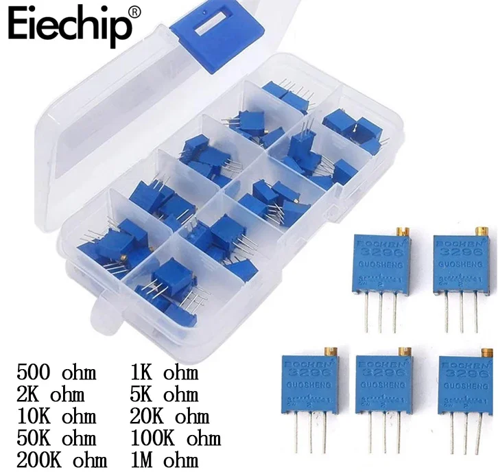 Resistencias variables con caja, potenciómetro de giro múltiple, 3296W, serie 500R, 1K, 2K, 5K, 10K, 20K, 50K, 100K, 200K, 1M, 50 unidades por lote - imagen 2