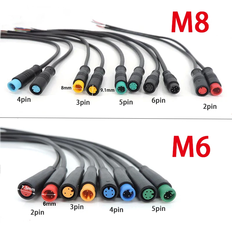 Cable de extensión de Sensor de velocidad de señal para bicicleta eléctrica, conector macho + hembra, M6 M8, 2, 3, 4, 5, 6 pines, Junta impermeable IP65, 1 par - imagen 3