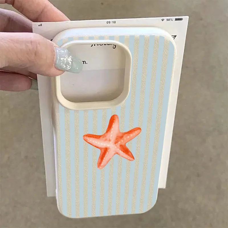 Funda de teléfono para iPhone 16 15 14 13 12 11 Pro Max X XR XS Max 15 Plus 16E verano lindo patrón de rayas de estrella de mar funda trasera suave - imagen 5