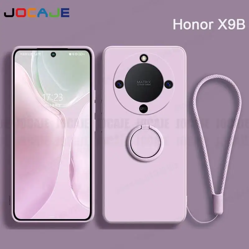 Funda de silicona líquida para Huawei Honor X7B X8B X9B, soporte de anillo, fundas de teléfono para Honor X9B X8B X7B, funda suave con cordón - imagen 3