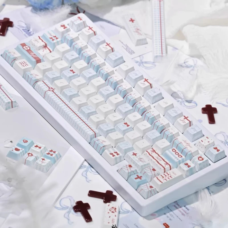 Juego de teclas con tema bonito de Memorias azules, teclas personalizadas originales hechas a mano con perfil de cereza PBT para accesorios de teclado mecánico, regalo - imagen 2