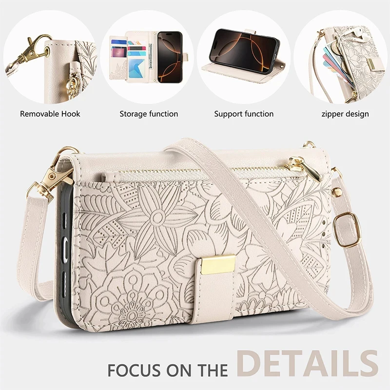 Funda de cuero con tapa cruzada para IPhone 17 Air 16 E 15 14 13 12 Pro Max Plus 16E 17Air 17Pro, funda con tarjetero tipo billetera para mujeres y niñas - imagen 3