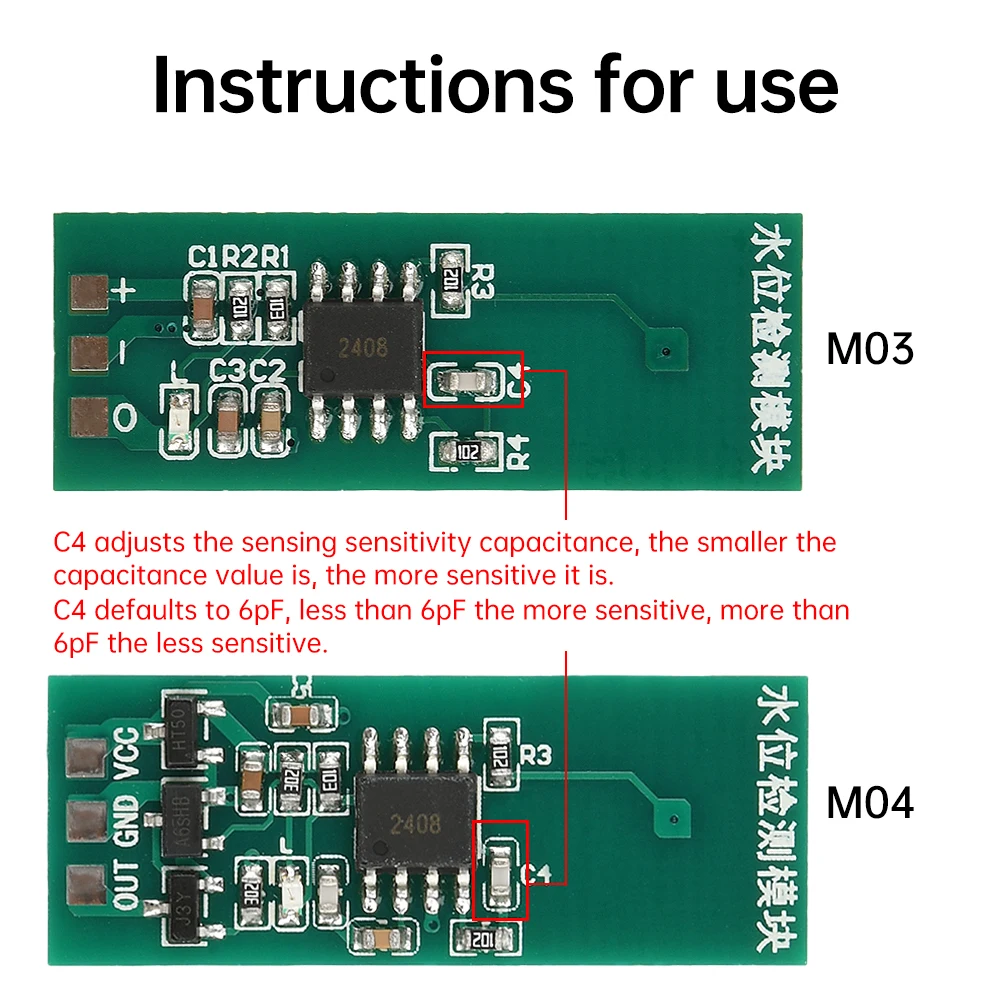 Módulo de detección de nivel de agua M03 M04, Sensor verde, Interruptor táctil de nivel sin contacto, Sensor de líquido DC 3,3-5V DC 3,3-26V - imagen 3