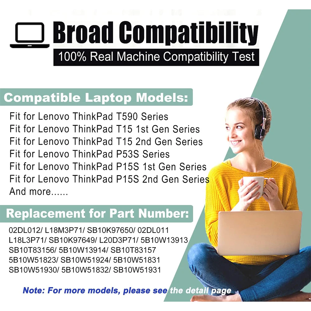 L18M3P71 L18L3P71 L18S3P71 Reemplazo de batería para laptop Lenovo ThinkPad T590 P53S ThinkPad T15 P15s 1ª Generación Serie SB10K97650 02DL012 SB10K97649 02DL011 5B10W139 - imagen 2