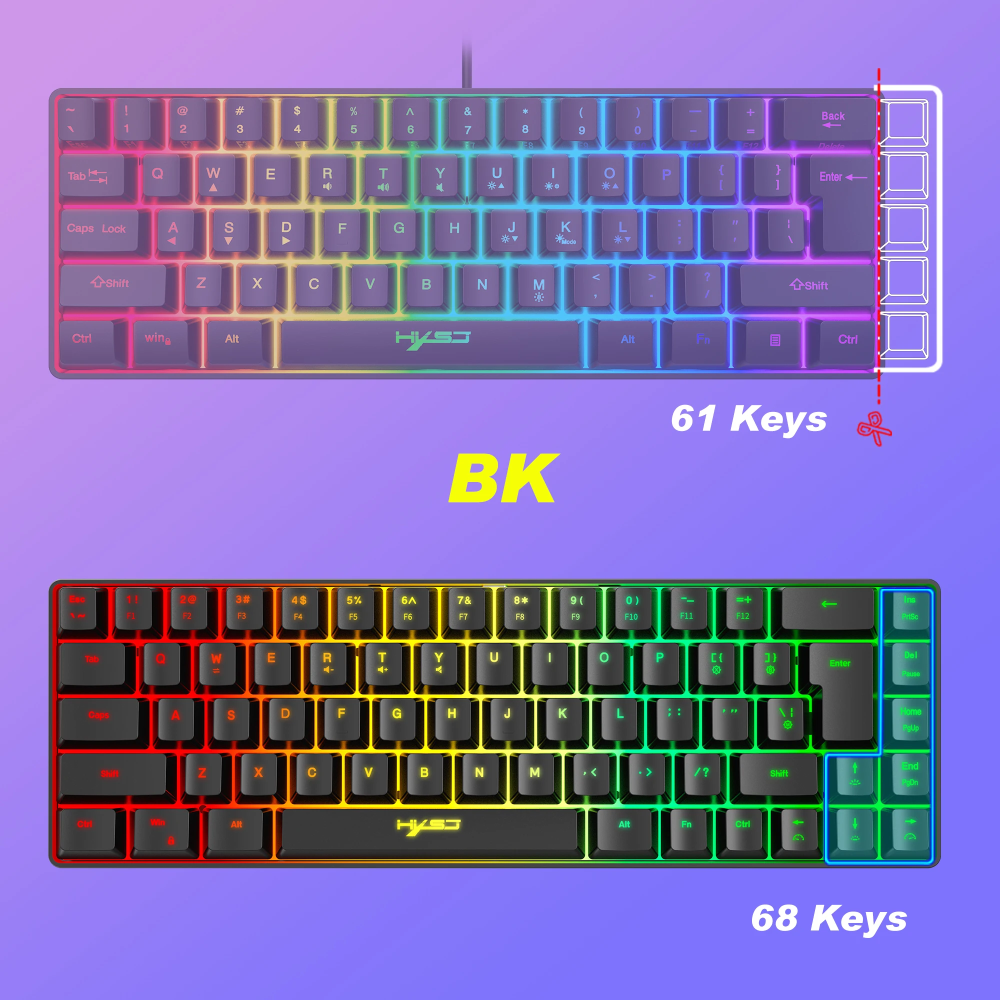 Teclado para juegos 60% por ciento, teclado ergonómico pequeño con mini membrana, teclado compacto retroiluminado RGB para Windows, PC, computadora portátil, juegos - imagen 4