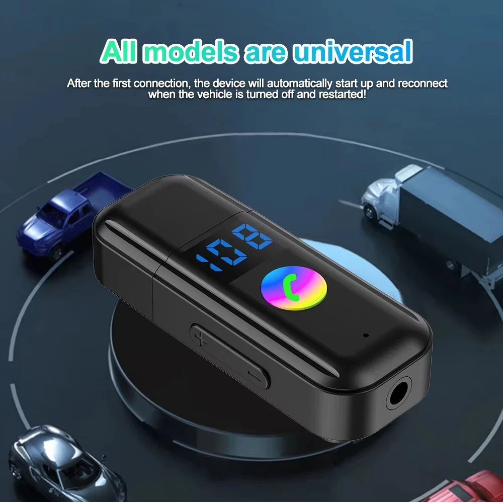 Transmisor receptor de Audio Bluetooth 5,4, adaptador de Audio AUX USB, pantalla LED, adaptador de Audio inalámbrico FM para altavoces de TV de coche y PC - imagen 5