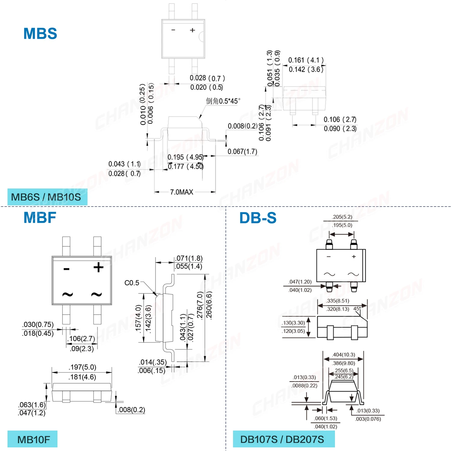 MB6S MB10S MB10F DB107S DB207S SMD puente rectificador de diodo MBS MBF 0.5A 1A 2A 600V 1000V MB 6S 10S diodos de silicio monofásicos - imagen 3