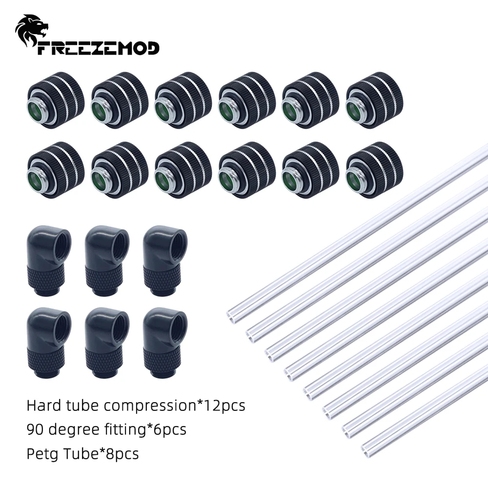 FREEZEMOD Combo de codo de 90 grados de compresión de tubo duro, adaptador de ajuste de tubo PETG acrílico, refrigeración por agua G1/4, OD12mm/14mm/16mm - imagen 2