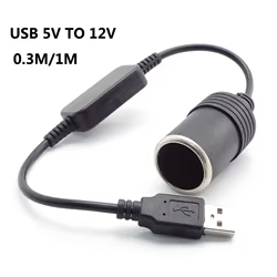 30cm 1M puerto USB 5V tipo A macho a 12V encendedor de cigarrillos cable conector de enchufe GPS para banco de energía de coche convertidor adaptador de encendedor