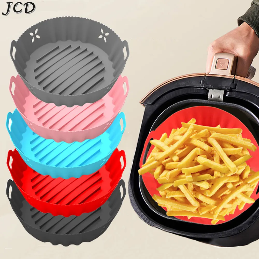 JCD-cesta de silicona para freidora de aire, accesorios reutilizables, bandeja para horno, Pizza, pollo frito, molde para hornear, platos, sartenes, herramienta de cocina