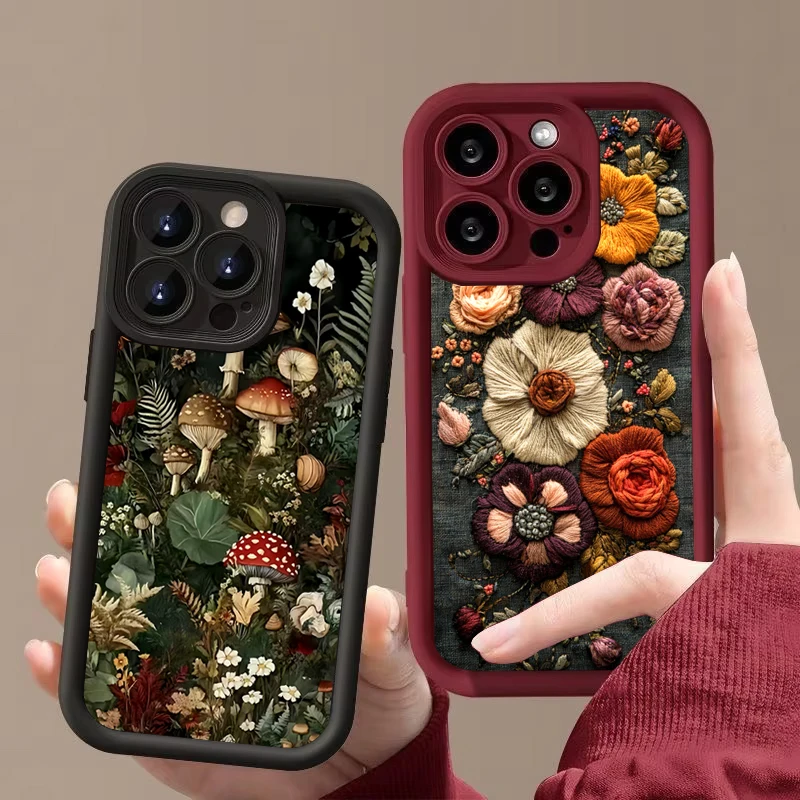Funda de teléfono suave de silicona con diseño de seta y flor bonita para iPhone 11 12 13 14 15 16 17 Pro Max 17 Air 16E XS X XR 7 8 Plus