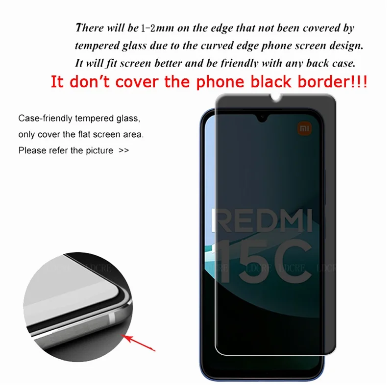 4 Uds para Xiaomi Redmi 15C Protector de pantalla de cristal Redmi 15C Protector de teléfono 9H cubierta de privacidad vidrio templado antiespía Redmi 15C - imagen 3