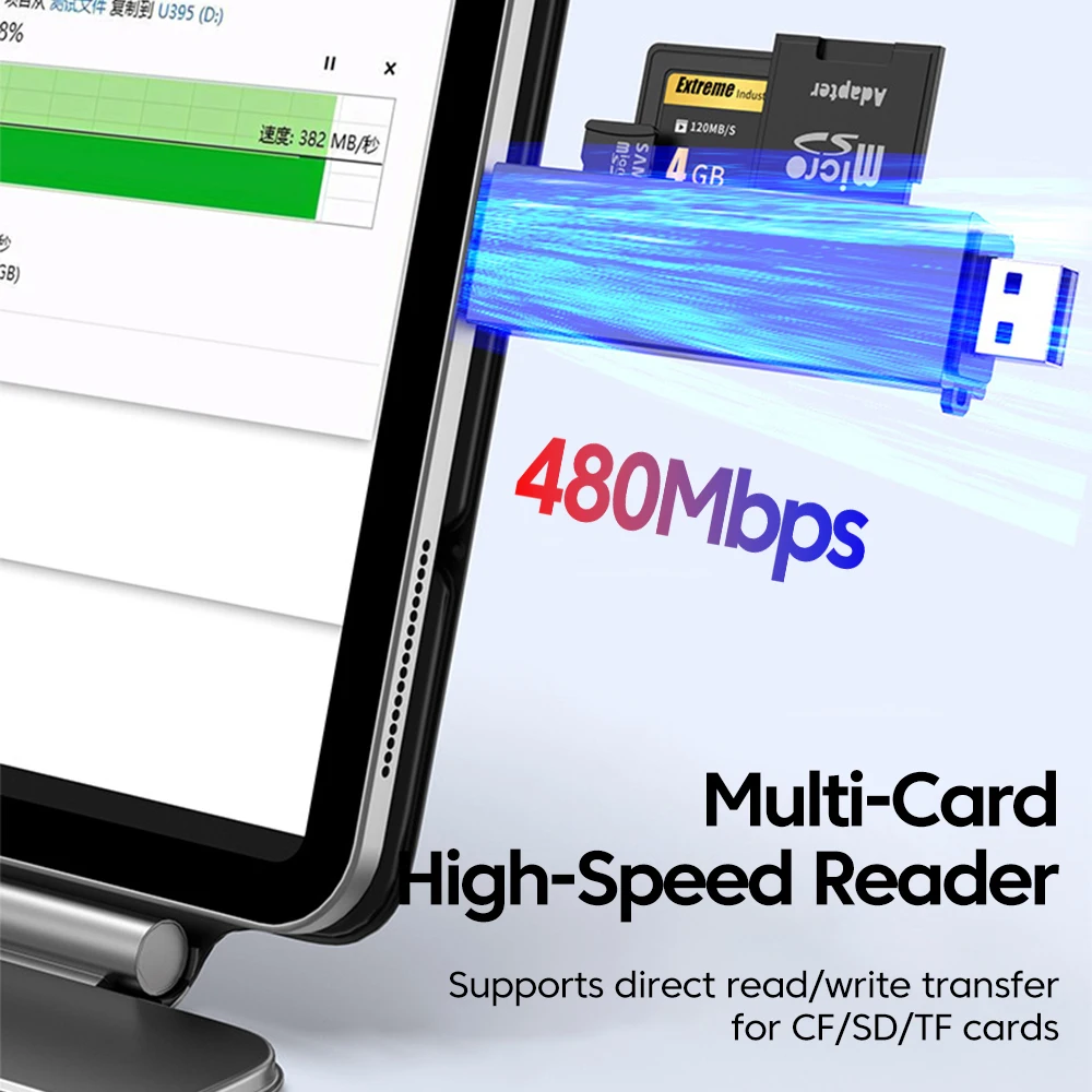 Lector de tarjetas USB2.0 5 en 1, lector de tarjetas SD/TF/CF, adaptador de lector de tarjetas de transferencia de lectura/escritura de alta velocidad para accesorios de ordenador portátil y PC - imagen 3