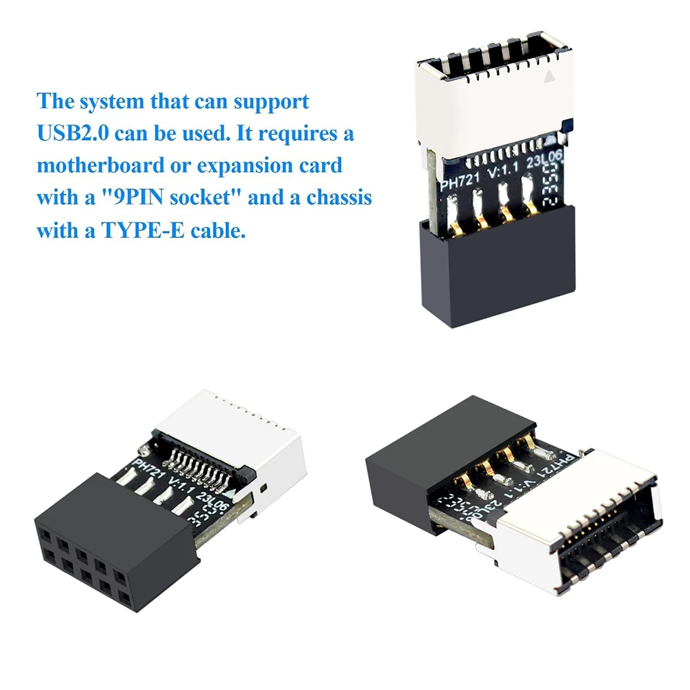 Placa base USB 2,0 de 9 pines a USB C tipo E, cabezal de Panel frontal, enchufe Key-A a conector de 9 pines, adaptador de extensión para PC de escritorio - imagen 3