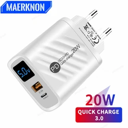 Cargador USB-C 20W LED Carga Rápida - iPhone Samsung Xiaomi