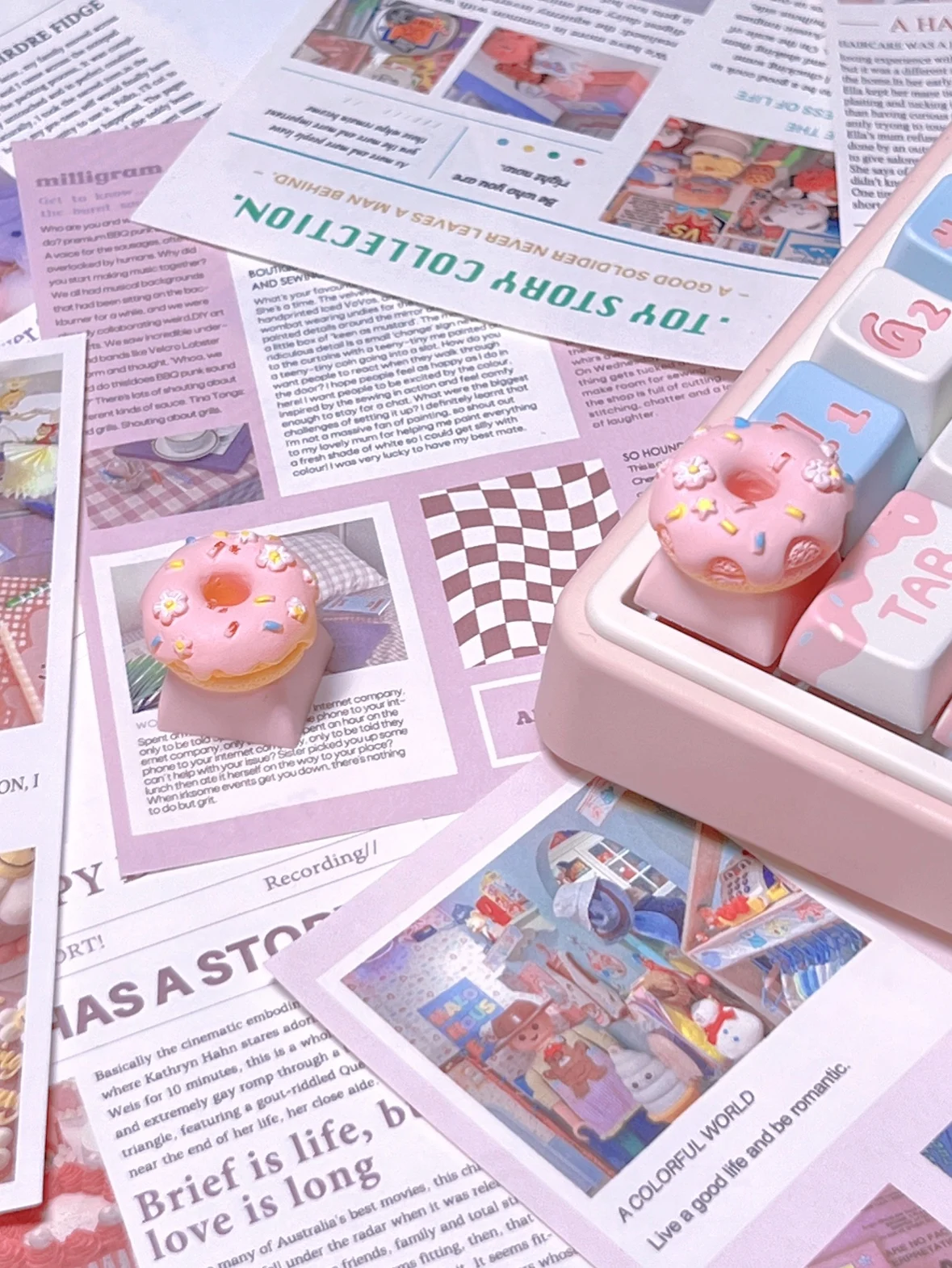 Teclas de lazo rosa, teclas de Donut de comida personalizadas, Teclado mecánico de eje transversal, juego Diy para niñas, teclas de corazón femeninas rosas bonitas - imagen 3