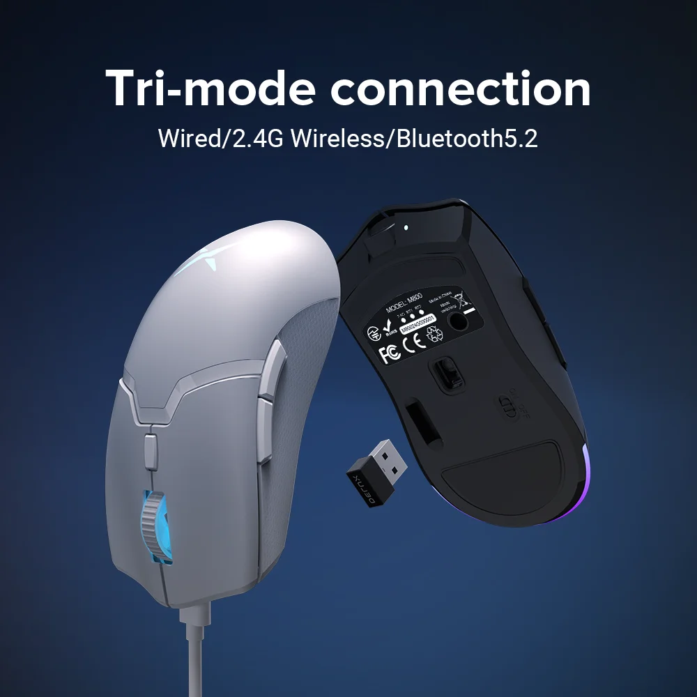 Ratón inalámbrico para juegos Delux M800 RGB PAW3395 26000Dpi recargable con cable Esports ratones 6 botones programables para ordenador portátil PC Gamer - imagen 4