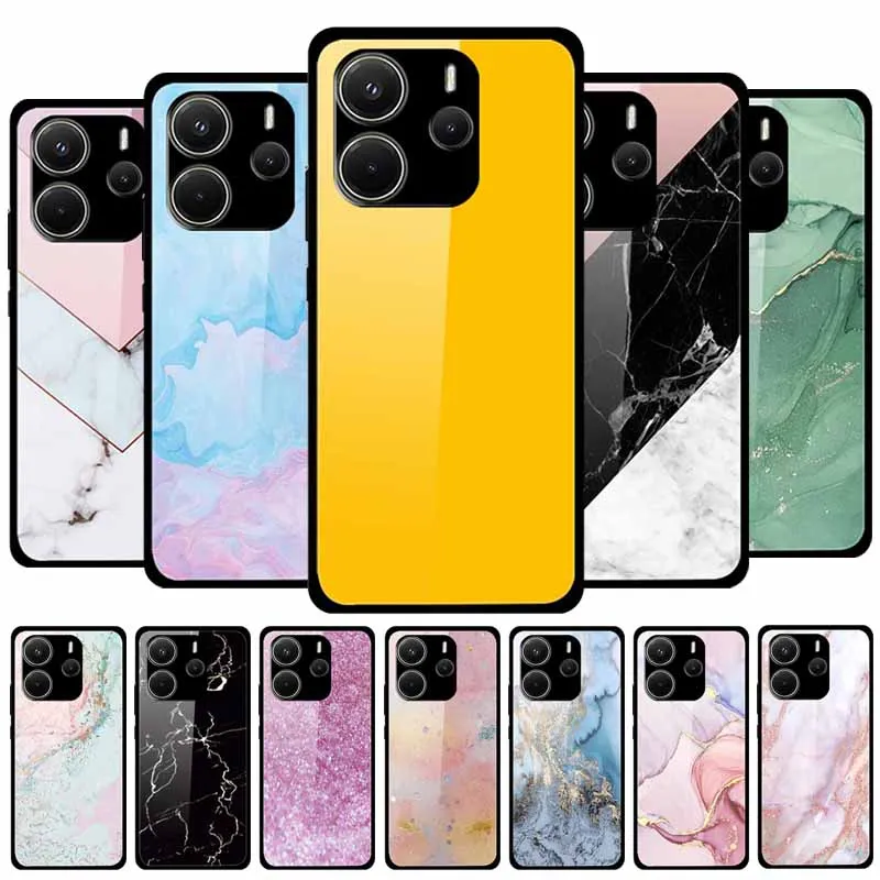 Para Xiaomi Redmi Note 14 4G 5G Global funda trasera de vidrio templado para Redmi Note14 fundas de teléfono mármol Mica pintado funda dura