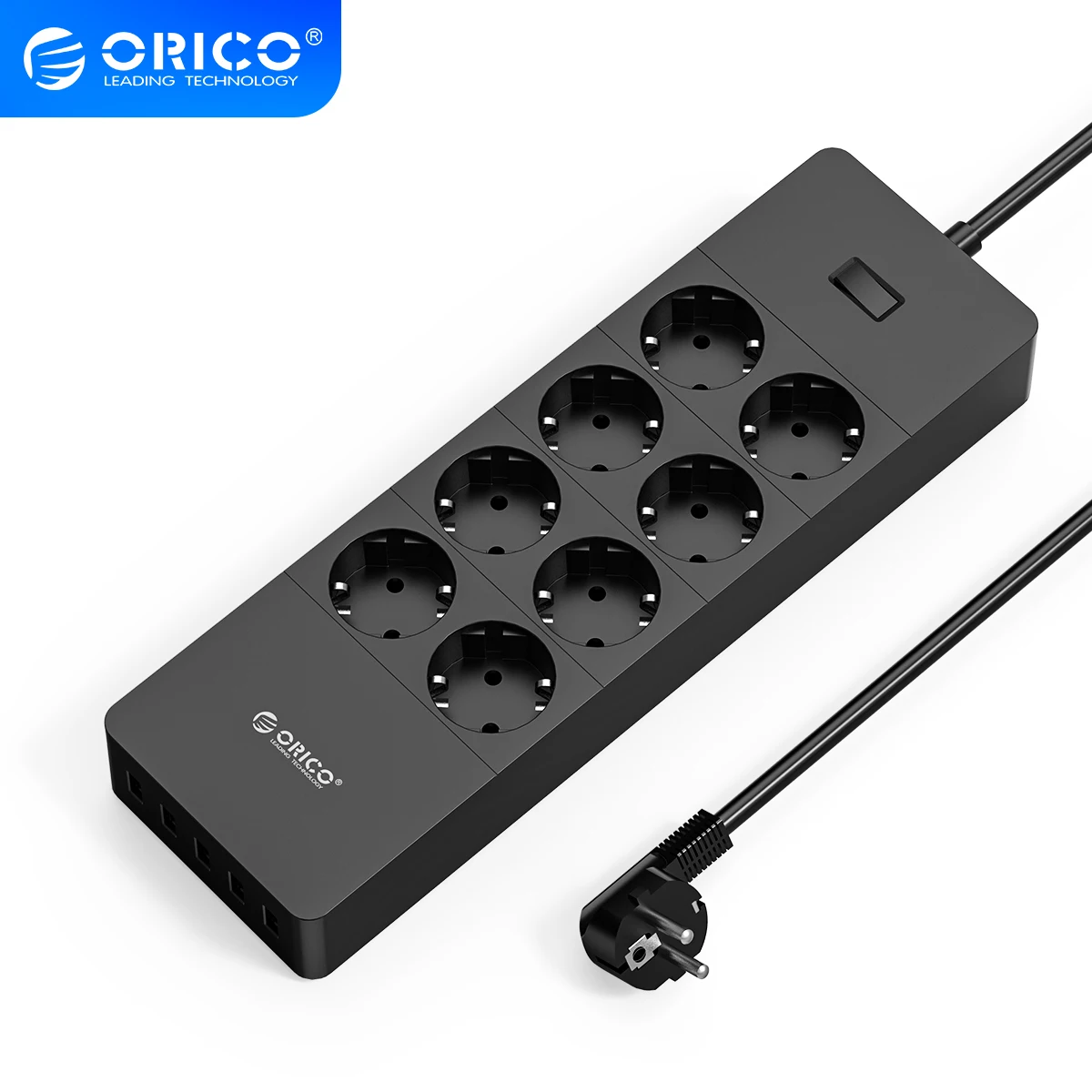 ORICO Regleta Enchufes de 8 Tomas con 5 USB Puertos (Super Charger) - Inteligente Tecnología IC con Múltiples Protección - Carga para Samsung iPad iPhone Tablets y Otros Dispositivos (Negro - imagen 2