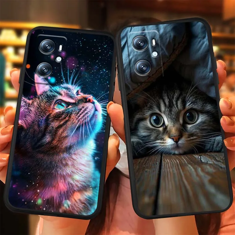 Arte de gato luminoso Popular para OPPO Reno 7 A96 A40 A58 5 6 Realme GT A74 A78 Neo2 A74 A78 Find X5 X3 X7 X8 funda de teléfono negra - imagen 3