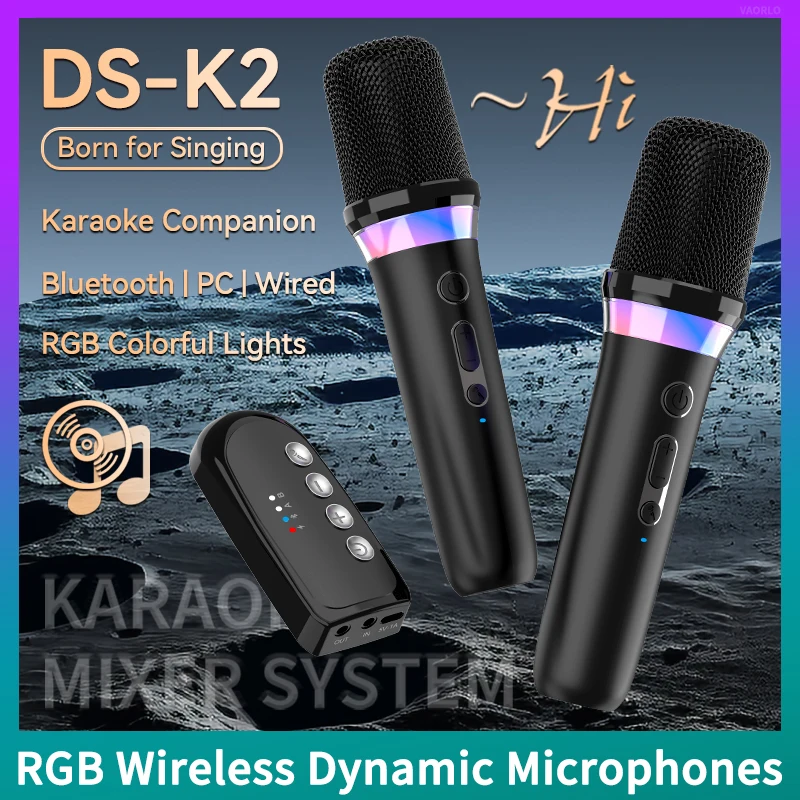 Micrófono inalámbrico dinámico para Karaoke, Sistema mezclador DSP con Bluetooth 5,3, luz RGB colorida, amplificador auxiliar de 3,5mm - imagen 2