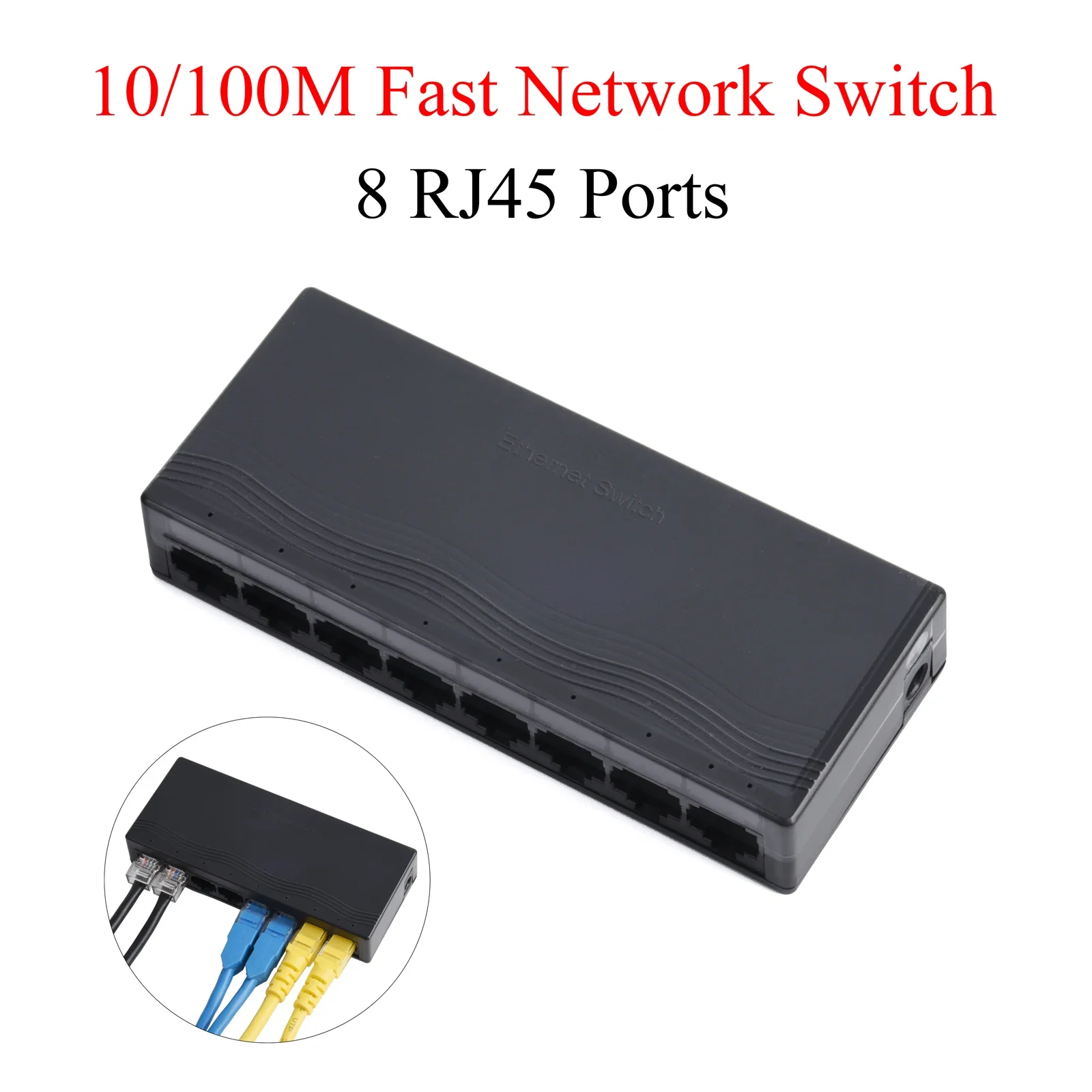 1 Uds Mini 8 puertos 100Mbps RJ45 interruptor de red rápido conmutador inteligente Hub carcasa ABS con divisor de Internet de alimentación de EE. UU. para cámara IP AP