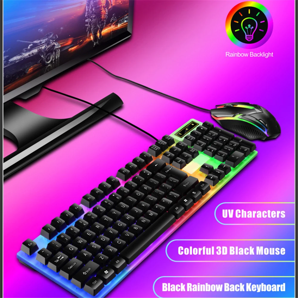 Juego de teclado y ratón con cable para oficina y negocios, iluminación colorida, ergonómico, Accesorios para ordenador portátil y PC, 104 teclas - imagen 3
