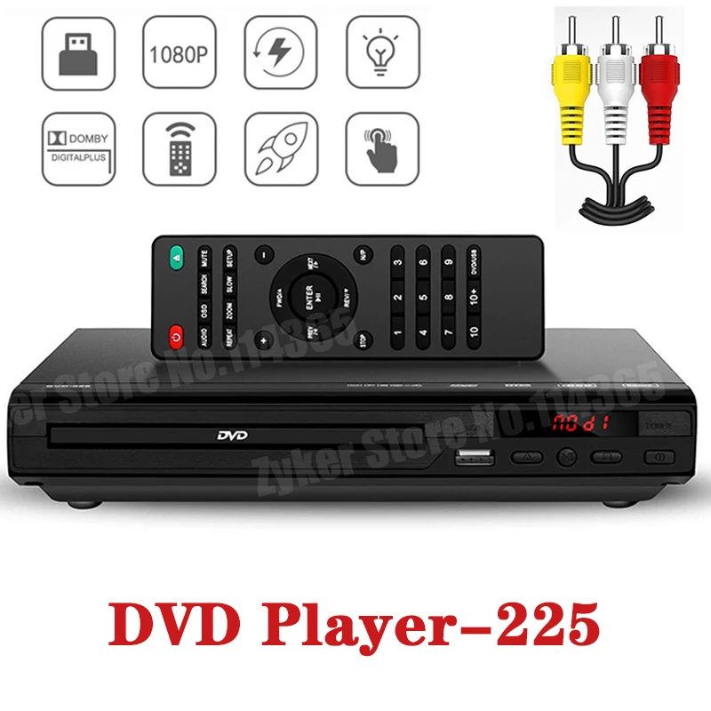 Reproductor de DVD HD 1080P Home 225 Reproductor de DVD Reproductor de discos de TV digital multimedia Soporte DVD CD MP3 MP4 RW VCD DVD Sistema de cine en casa