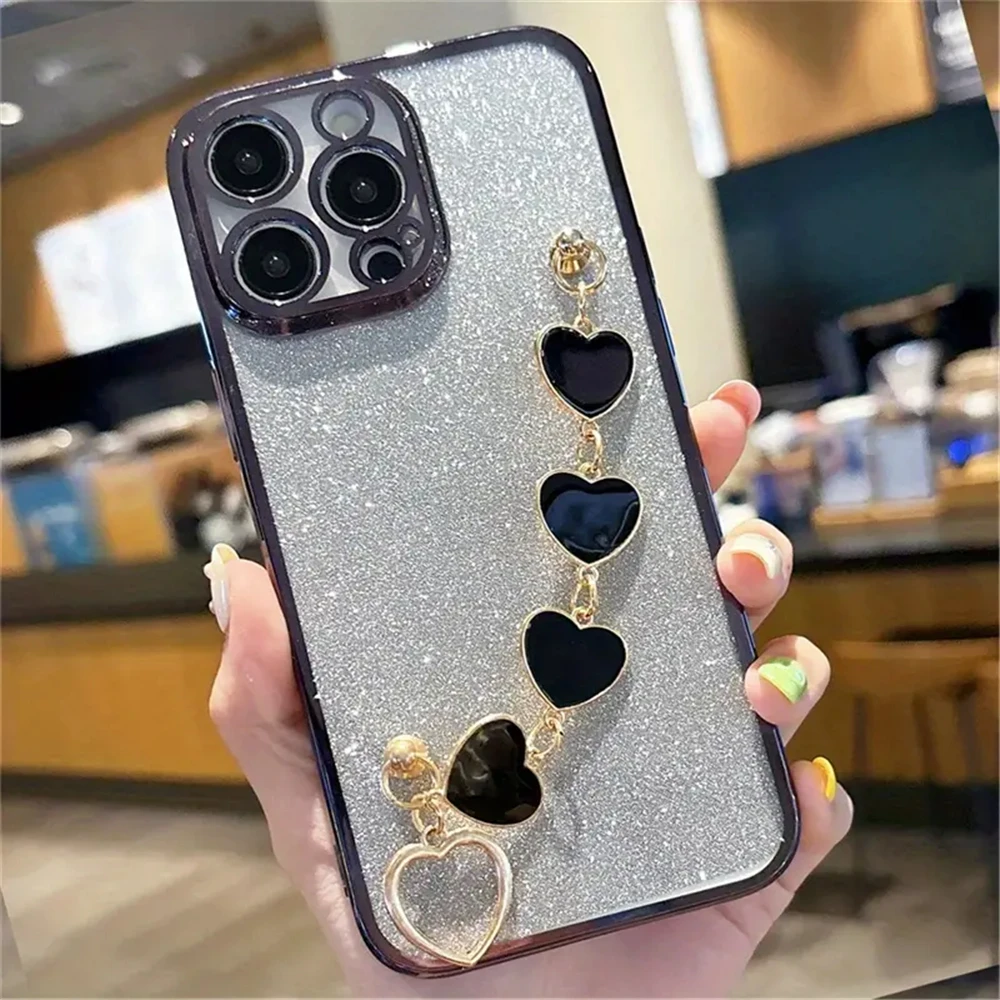 Funda de teléfono con pulsera de corazón de amor chapado con purpurina de lujo para Samsung Galaxy M55 M54 M34 M14 M53 M52 M51 M23 M33 M21 M31 F15 - imagen 3