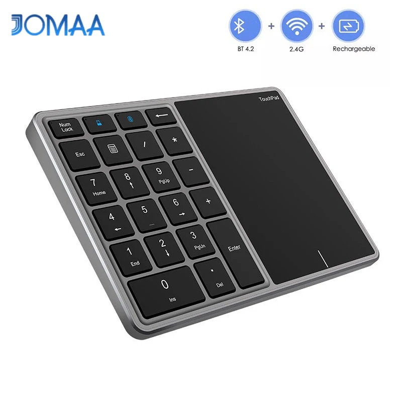 Teclado numérico JOMAA, 2 en 1, 22 teclas, panel táctil 2,4G, Bluetooth 4,2, teclado numérico, carga tipo C, teclado de contabilidad financiera de 500mAh