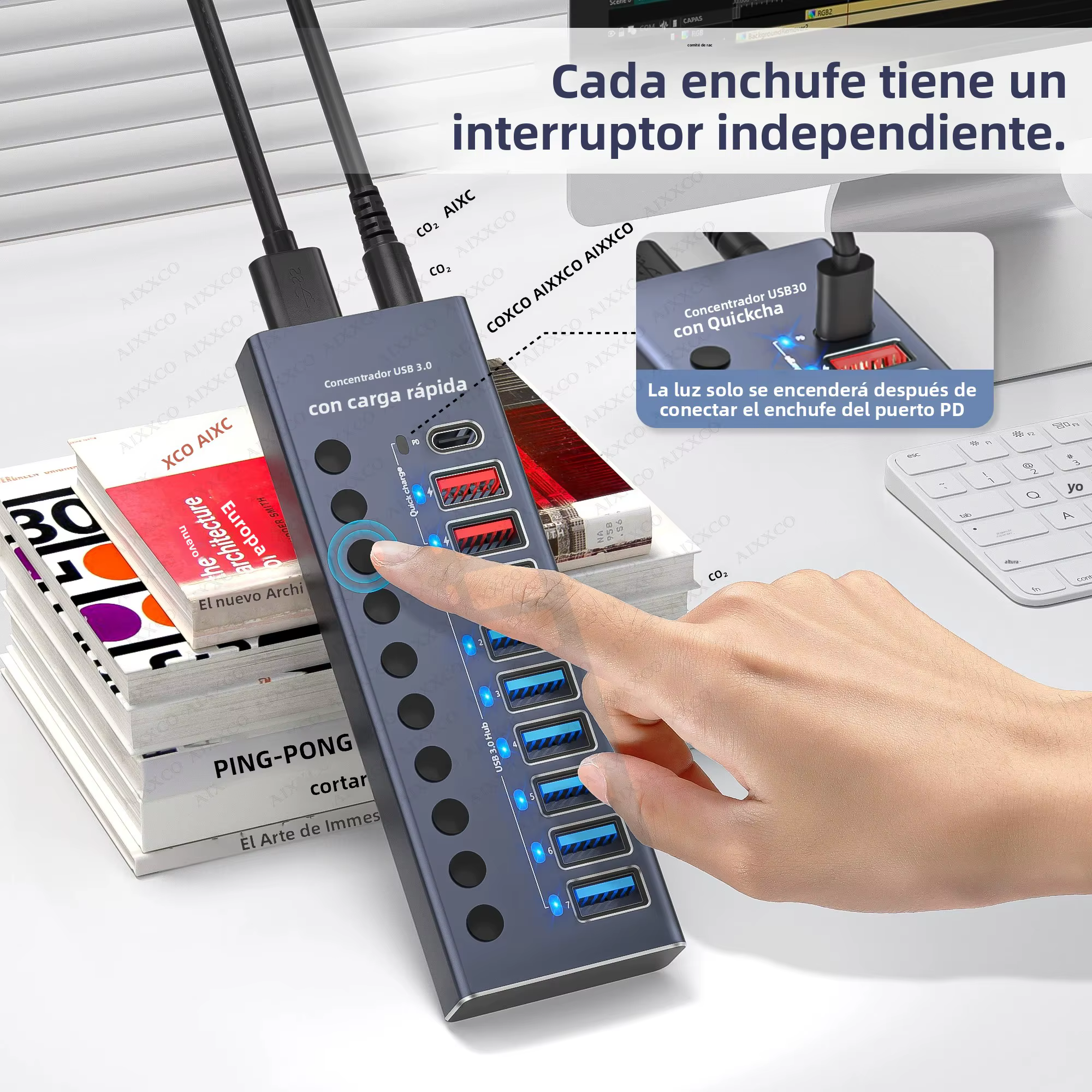 AIXXCO Hub USB 3.0 7 Puertos con Interruptor para MacBook - imagen 4