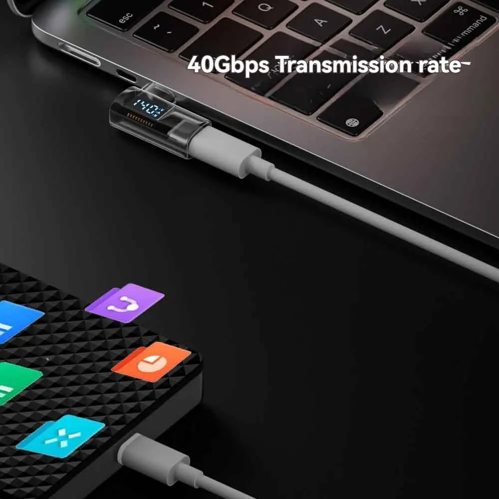 Adaptador USB C a C de 140W, 40Gbps, 8K @ 60Hz, convertidor de 90 grados, conector adaptador tipo C de pantalla Digital para MacBook Thunderbolt 4/3 - imagen 4