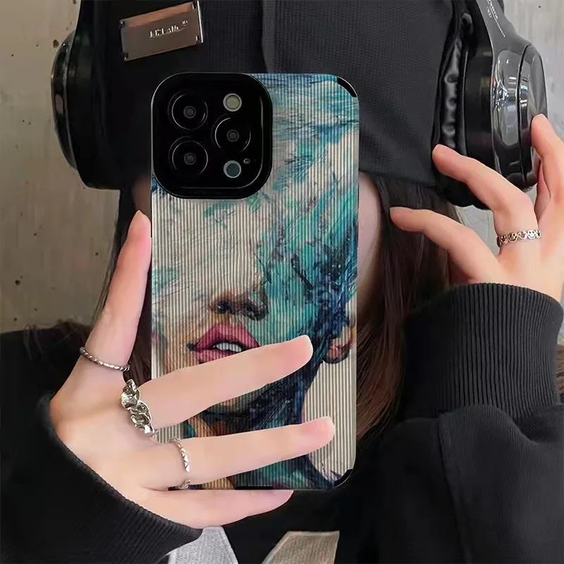 Funda de teléfono con retrato artístico de pintura al óleo de moda para iPhone 15, 11, 12, 13, 14 Pro Max, Mini, X, XS, XR, 7, 8 Plus, SE, cubierta suave a prueba de golpes - imagen 3