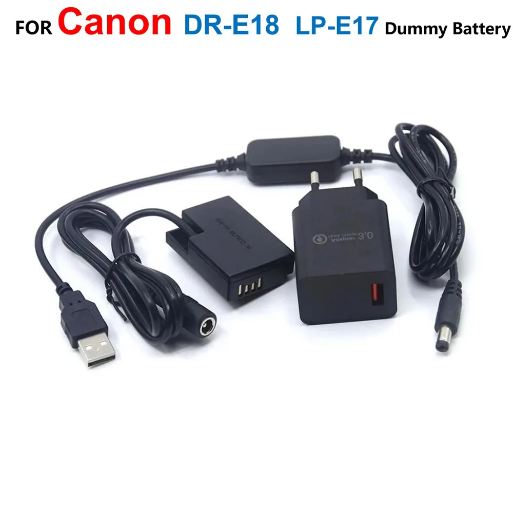 Batería falsa de DR-E18, adaptador de corriente, Cable USB y cargador para Canon EOS 750D Kiss X8i T7i T6i 760D T6S 77D 800D 200D Rebel SL2, LP-E17 - imagen 2