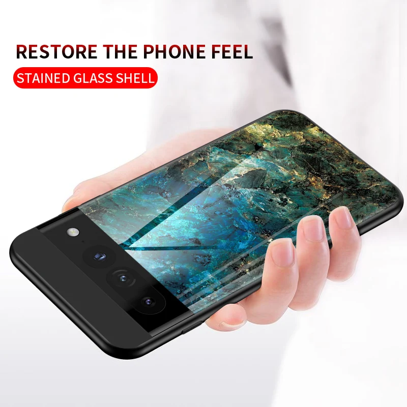 Funda de lujo para Google Pixel 7 Pro, cristal templado duro, grano de mármol, cubierta trasera protectora para Google Pixel 7 7Pro pixel7 - imagen 3